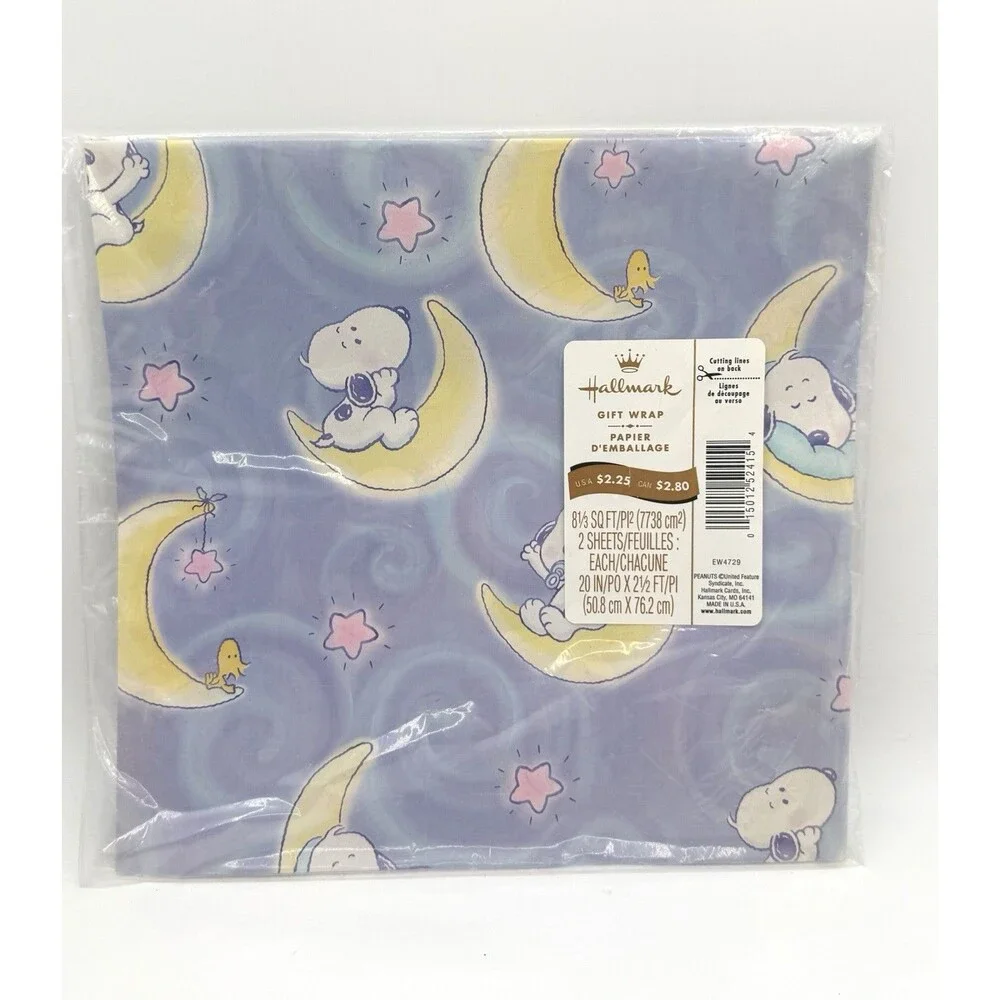 Vintage Hallmark Snoopy Peanuts Baby shower Gift Wrap Wrapping Paper